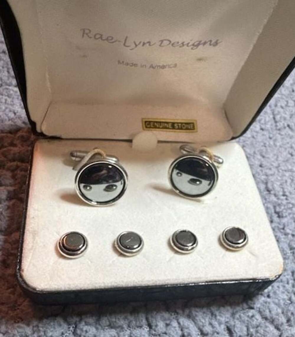 Rae-Lyn Designs Vintage Cufflink and Stud Set Genuine Stone